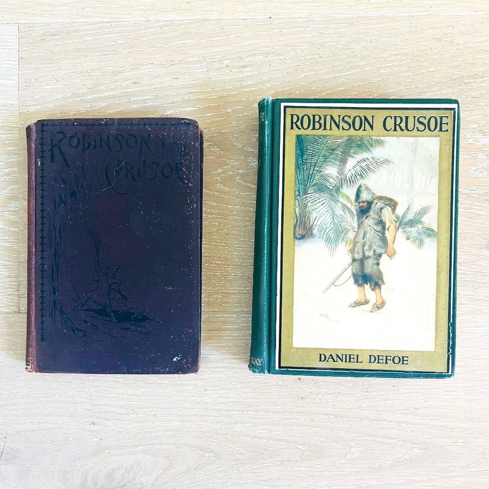 Two Vintage Robinson Crusoe by Daniel Defoe Vintage Antique Books